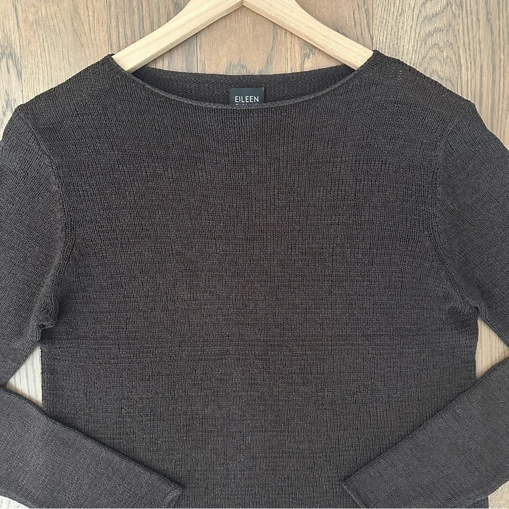 Eileen Fisher Wide Neck Pullover Silk Blend Sweater in Chocolate Brown Small